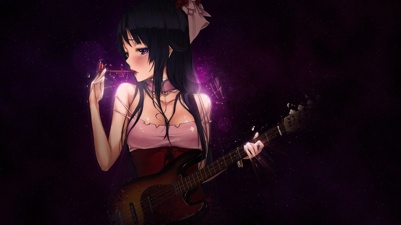 Das Anime Girl with Guitar Wallpaper 1366x768