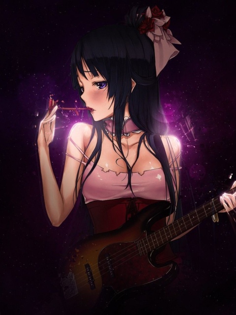 Anime Girl with Guitar wallpaper 480x640