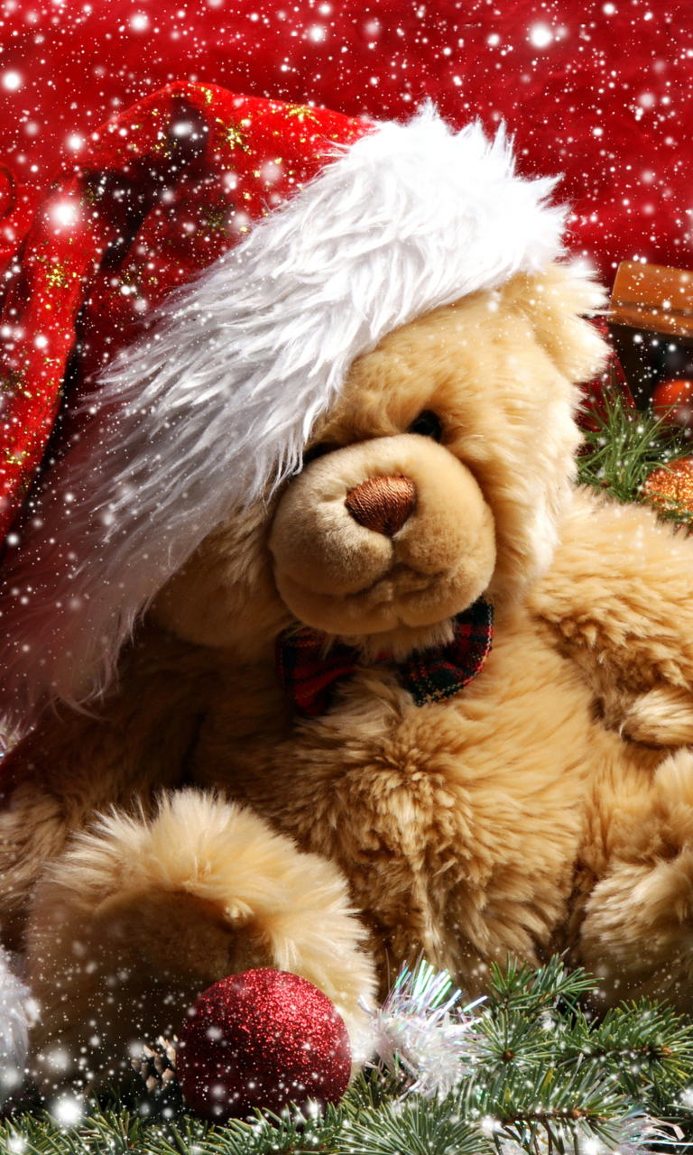 Das Christmas Teddy Bear Wallpaper 768x1280