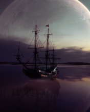 Das Fantasy Ship Moon Reflection Wallpaper 176x220