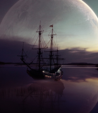 Free Fantasy Ship Moon Reflection Picture for 240x320