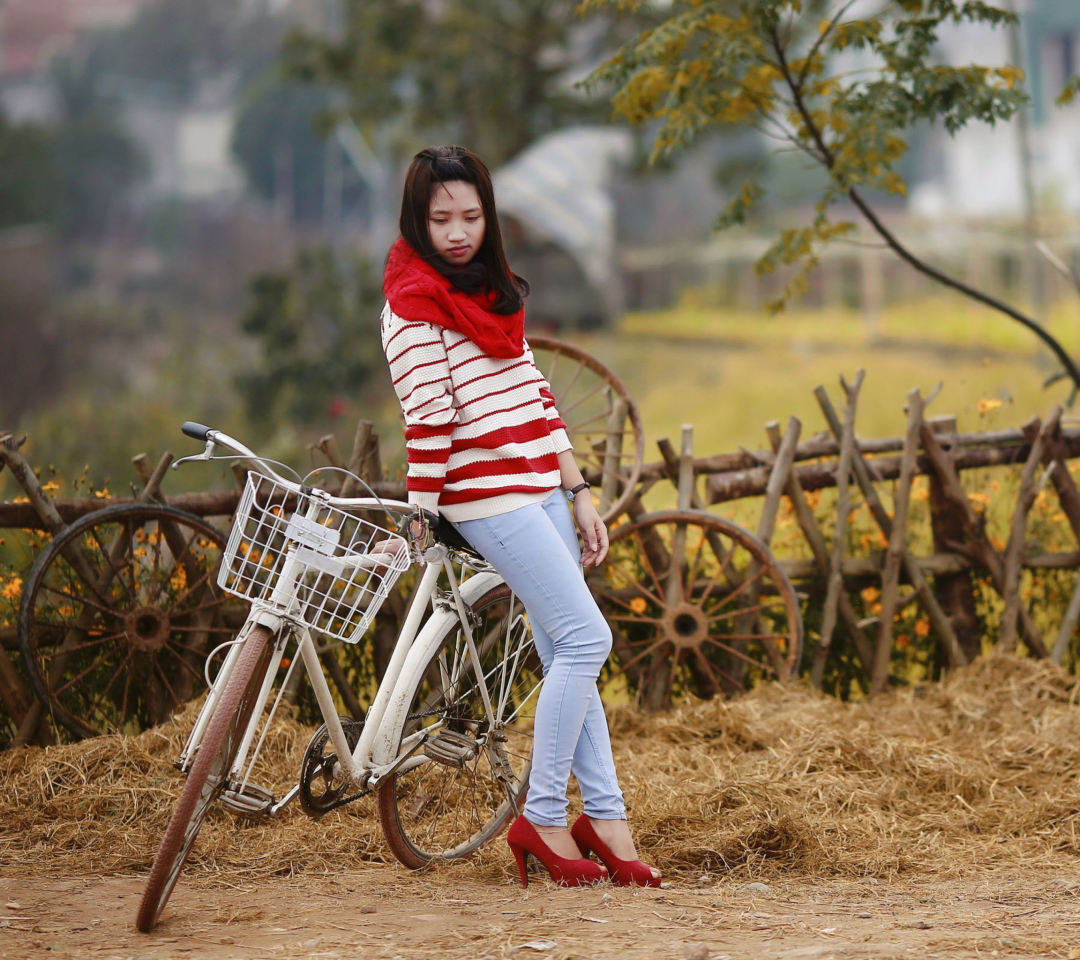 Girl On Bicycle wallpaper 1080x960
