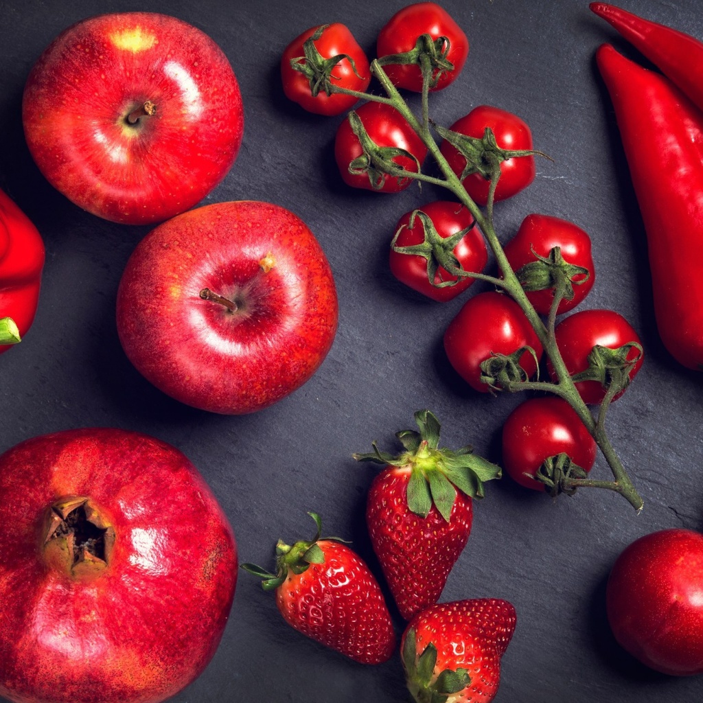 Red fruits and vegetables wallpaper 1024x1024