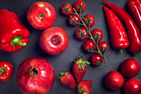 Fondo de pantalla Red fruits and vegetables 480x320