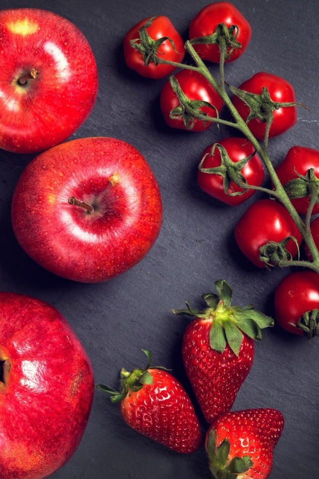 Fondo de pantalla Red fruits and vegetables 640x960
