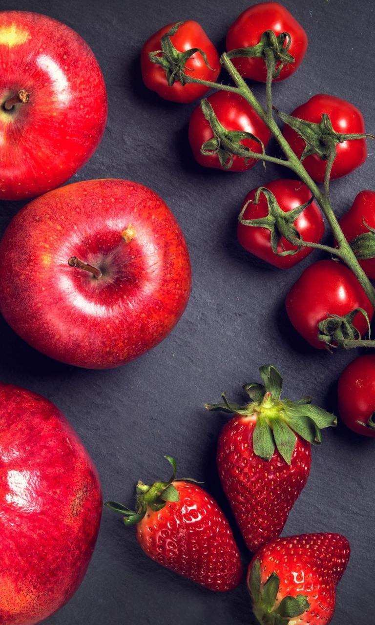 Fondo de pantalla Red fruits and vegetables 768x1280