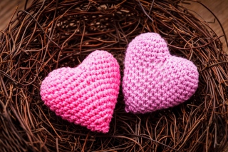 Knitted Pink Heart Background for Android, iPhone and iPad