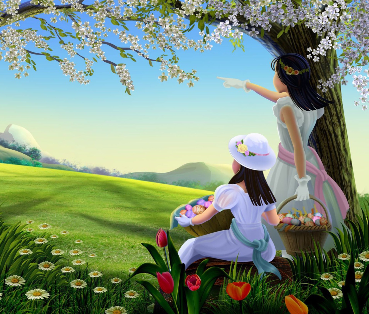 Easter Lady Spring wallpaper 1200x1024