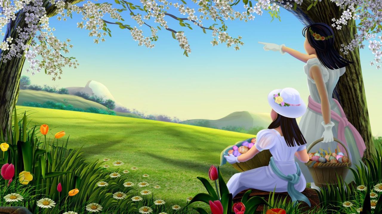 Easter Lady Spring wallpaper 1280x720