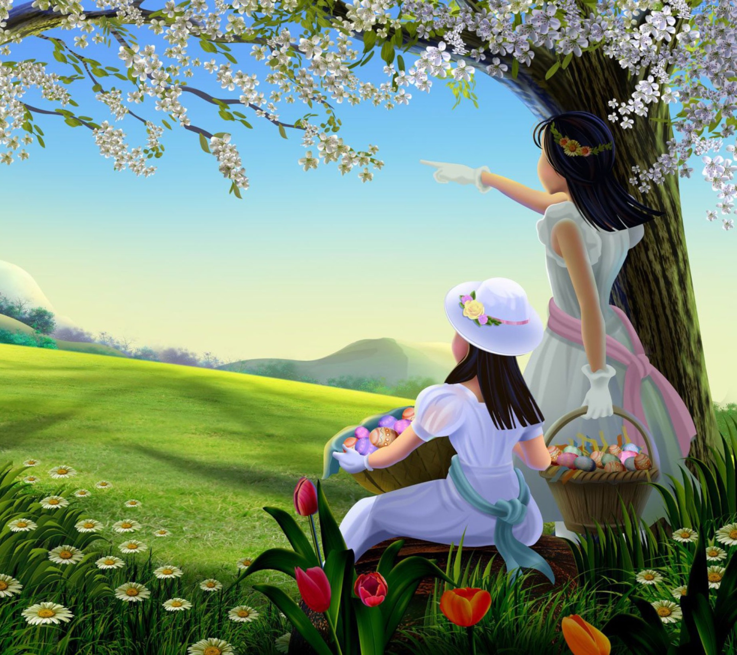 Easter Lady Spring wallpaper 1440x1280