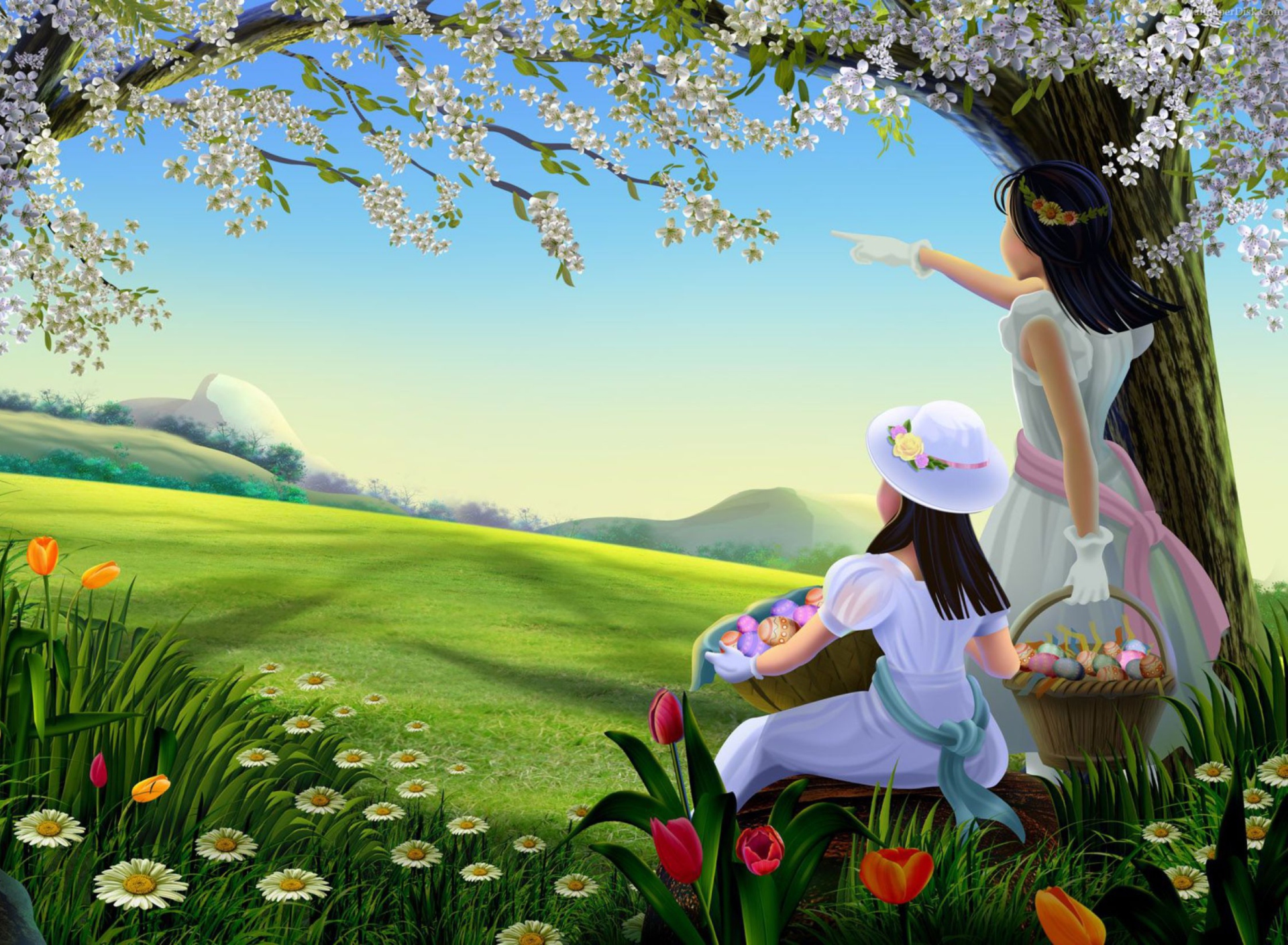 Easter Lady Spring wallpaper 1920x1408