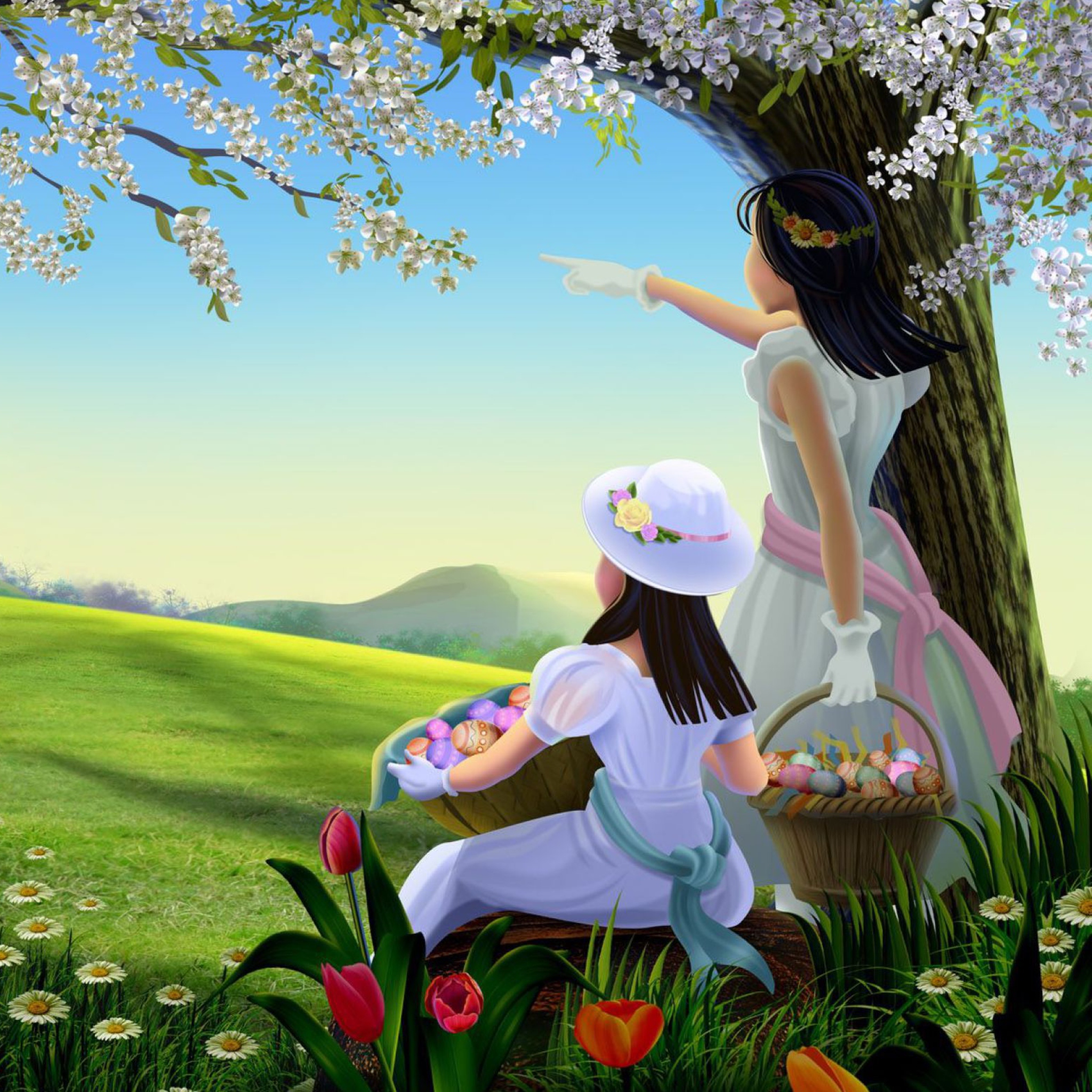 Easter Lady Spring wallpaper 2048x2048