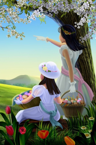 Easter Lady Spring wallpaper 320x480
