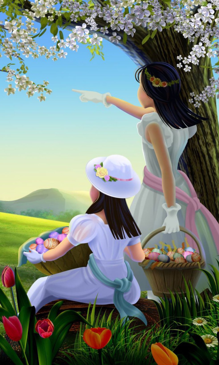 Easter Lady Spring wallpaper 768x1280