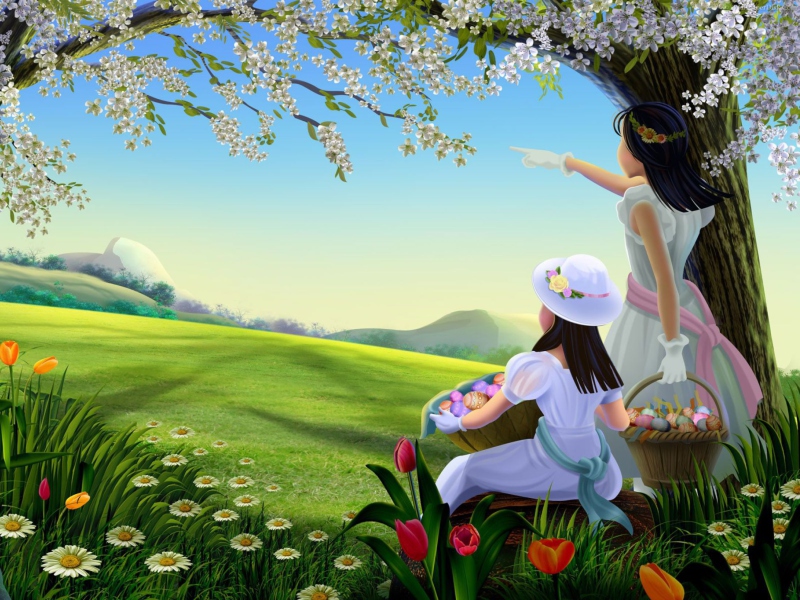 Das Easter Lady Spring Wallpaper 800x600