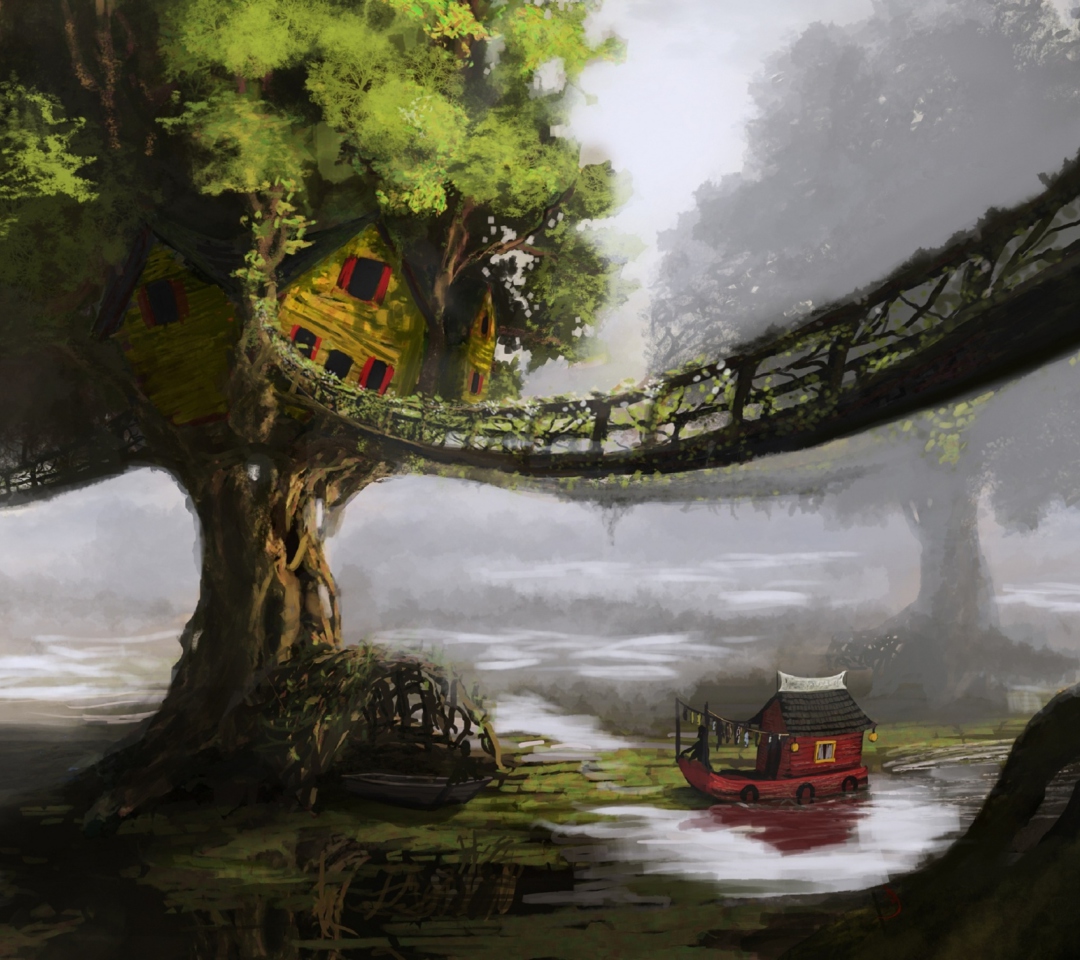 Das Fantasy Tree House Wallpaper 1080x960