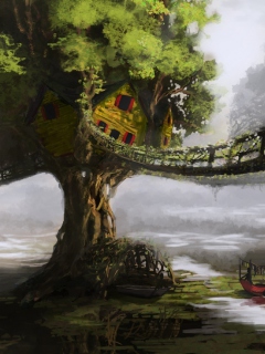 Das Fantasy Tree House Wallpaper 240x320