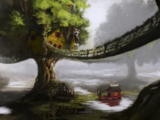 Das Fantasy Tree House Wallpaper 320x240