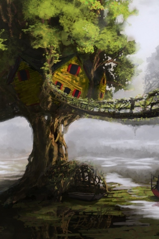 Das Fantasy Tree House Wallpaper 320x480