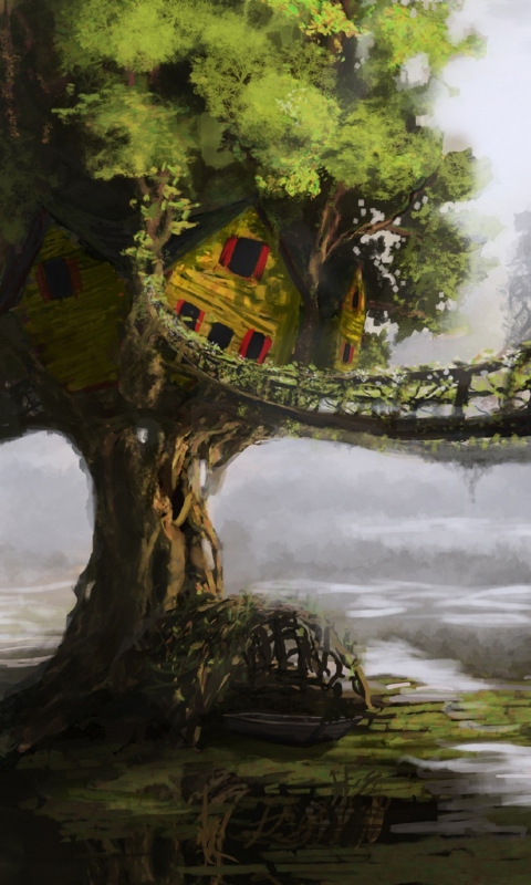 Das Fantasy Tree House Wallpaper 480x800