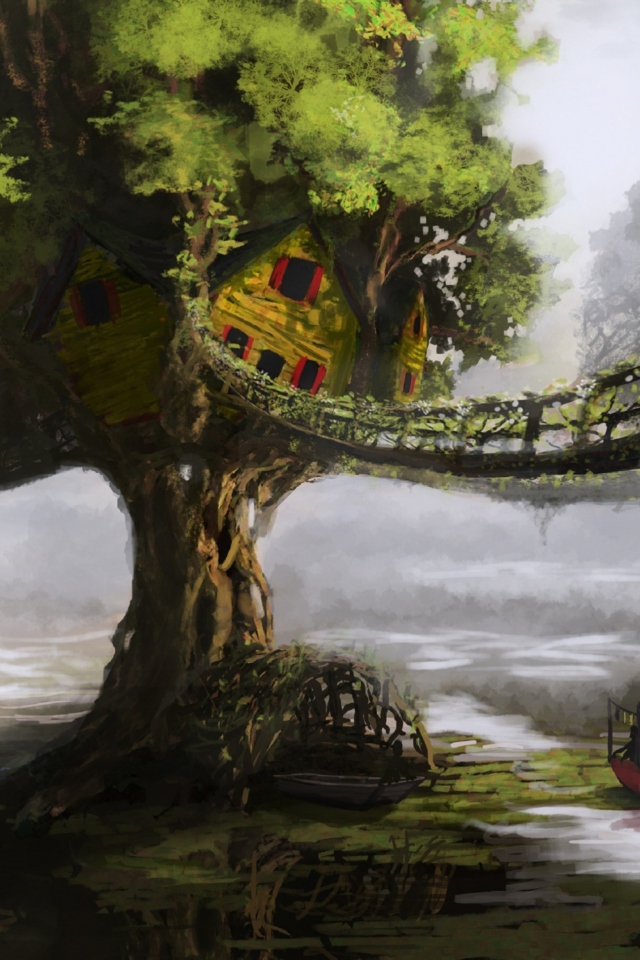 Das Fantasy Tree House Wallpaper 640x960