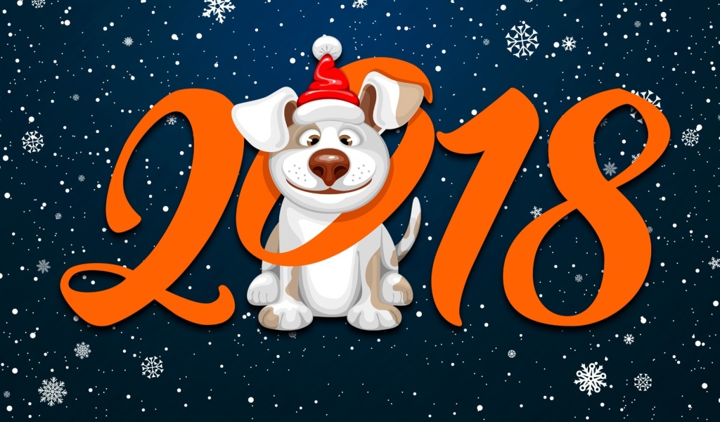 Das New Year Dog 2018 with Snow Wallpaper 1024x600
