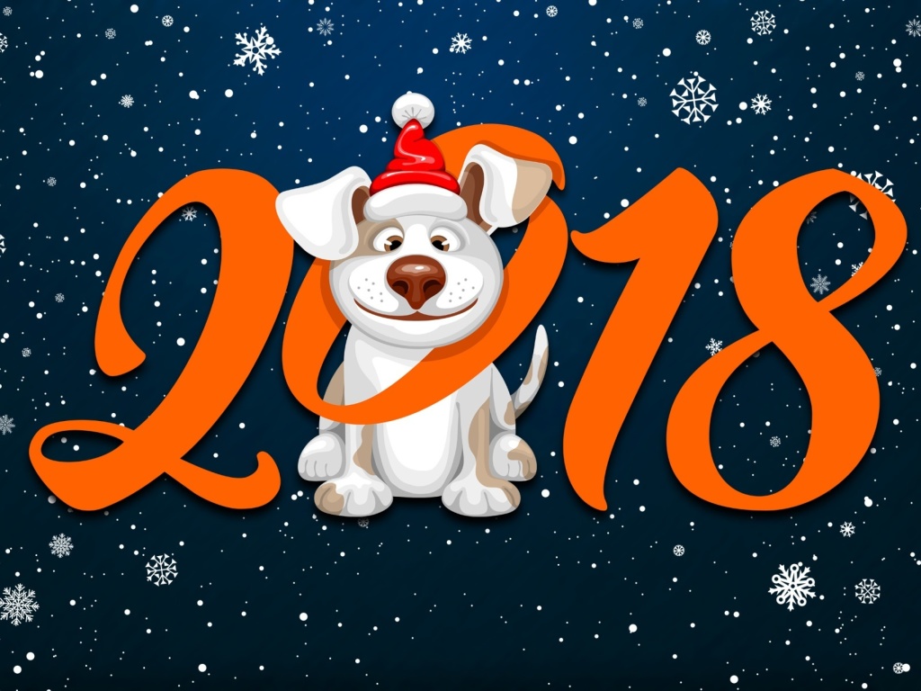 New Year Dog 2018 with Snow wallpaper 1024x768