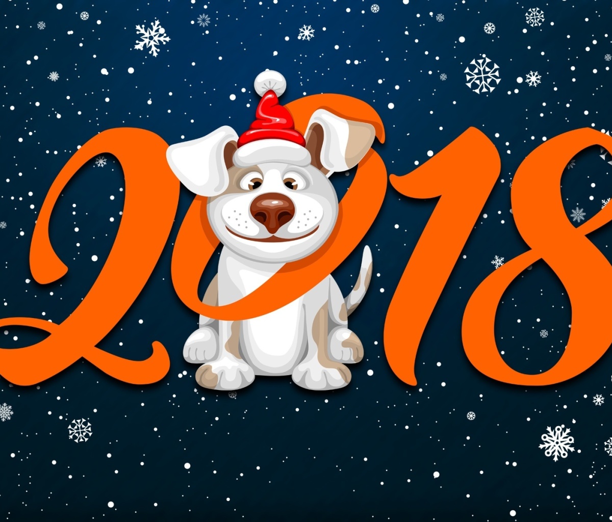 Обои New Year Dog 2018 with Snow 1200x1024