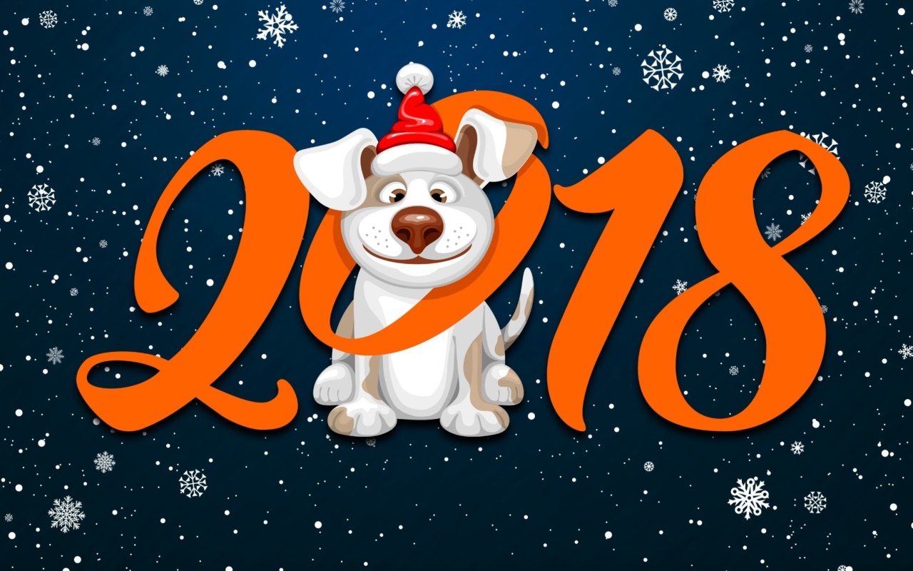 Das New Year Dog 2018 with Snow Wallpaper 1280x800