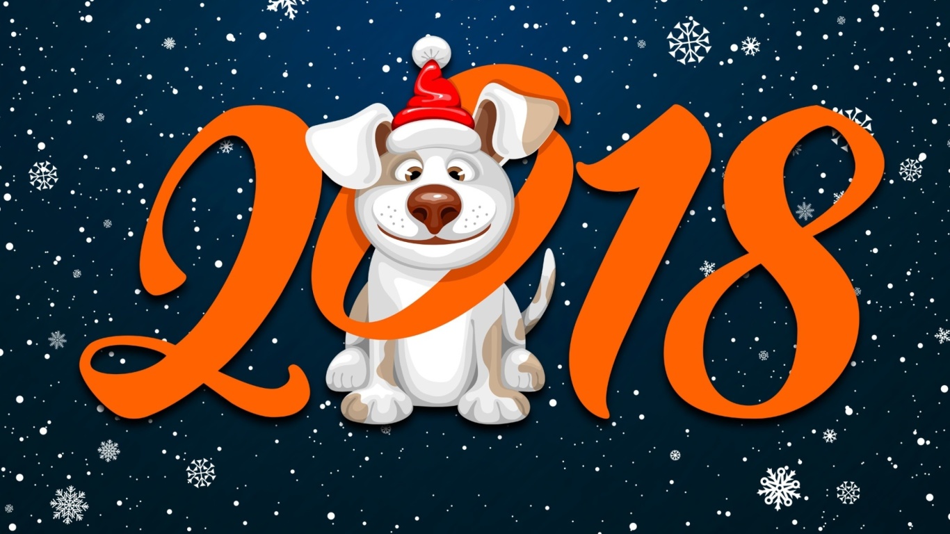 Das New Year Dog 2018 with Snow Wallpaper 1366x768