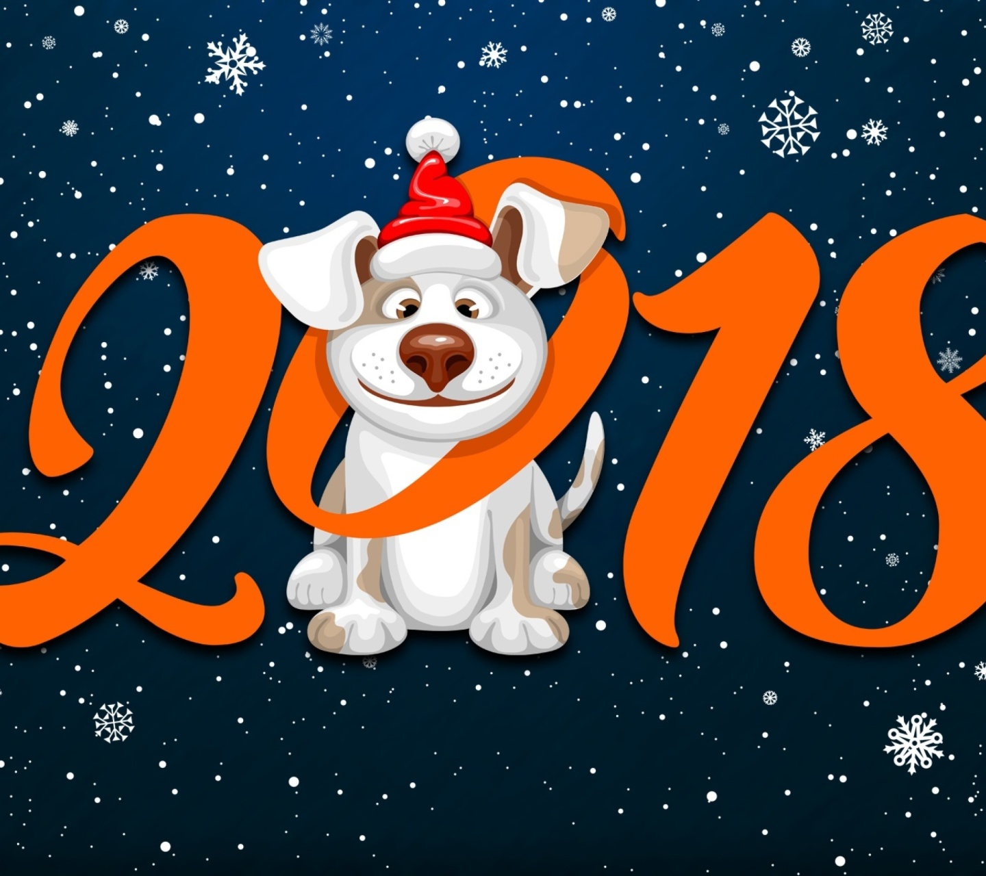 Обои New Year Dog 2018 with Snow 1440x1280