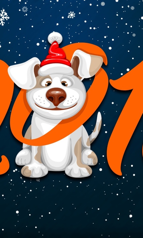 Das New Year Dog 2018 with Snow Wallpaper 480x800