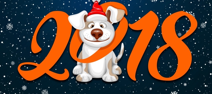 New Year Dog 2018 with Snow wallpaper 720x320