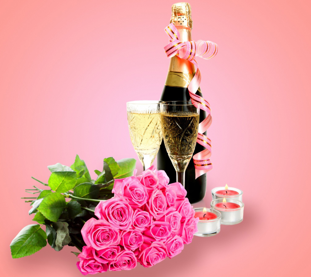 Fondo de pantalla Clipart Roses Bouquet and Champagne 1080x960