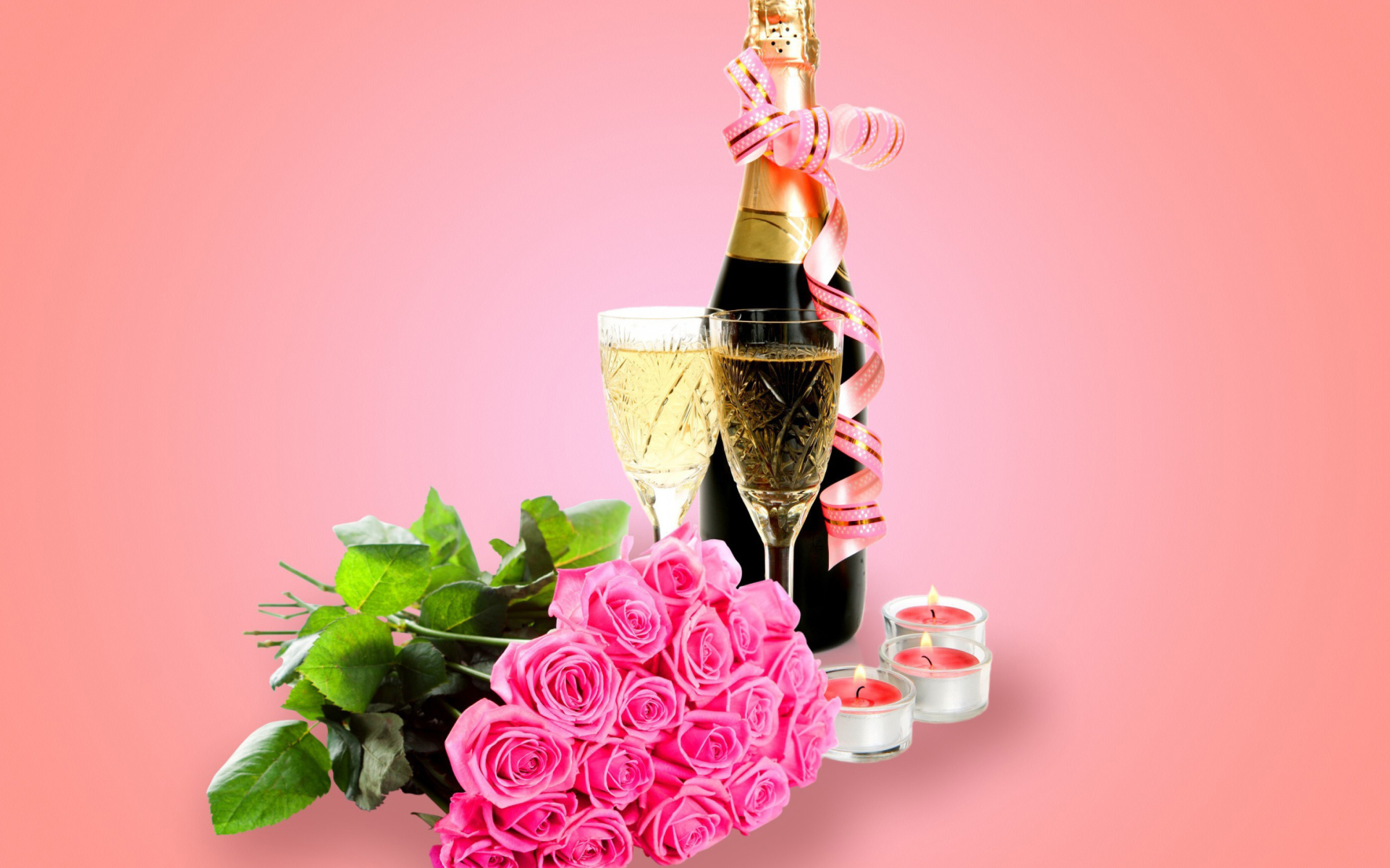 Screenshot №1 pro téma Clipart Roses Bouquet and Champagne 1920x1200