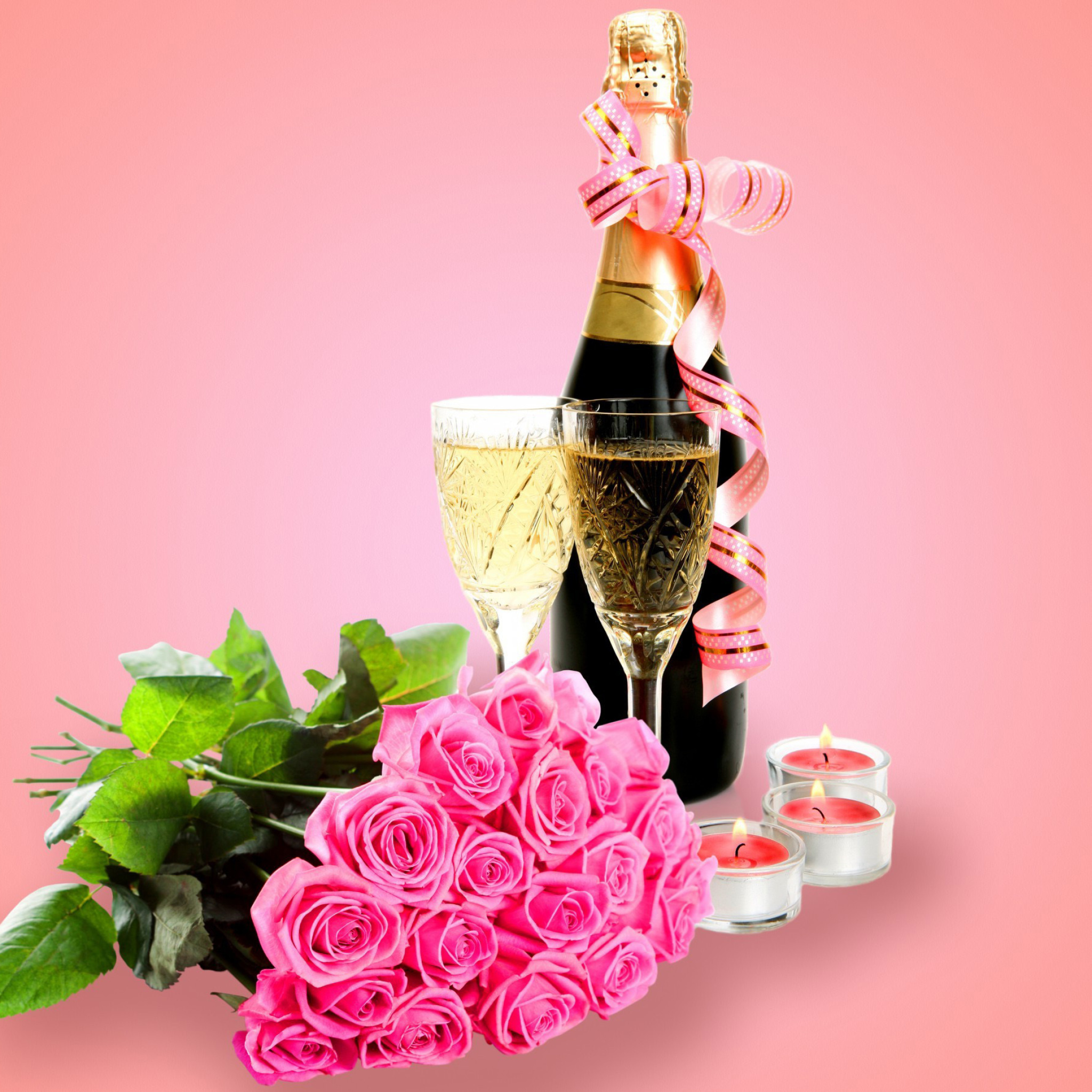 Das Clipart Roses Bouquet and Champagne Wallpaper 2048x2048