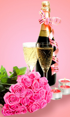 Sfondi Clipart Roses Bouquet and Champagne 240x400