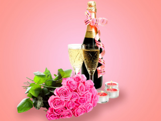 Fondo de pantalla Clipart Roses Bouquet and Champagne 320x240