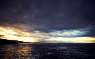Cloudy Sunset And Black Sea Picture for Android, iPhone and iPad