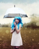 Fondo de pantalla Girl With Blue Hear Under Umbrella 128x160