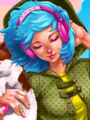 Das Girl With Blue Hair And Pink Headphones Drawing Wallpaper 132x176