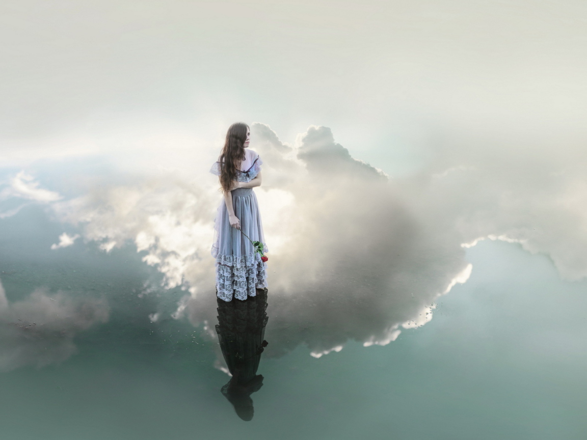Girl With Rose Standing On Sky wallpaper 1152x864