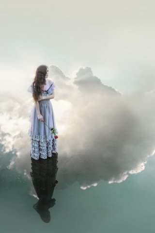 Das Girl With Rose Standing On Sky Wallpaper 320x480
