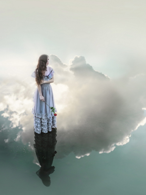 Girl With Rose Standing On Sky wallpaper 480x640