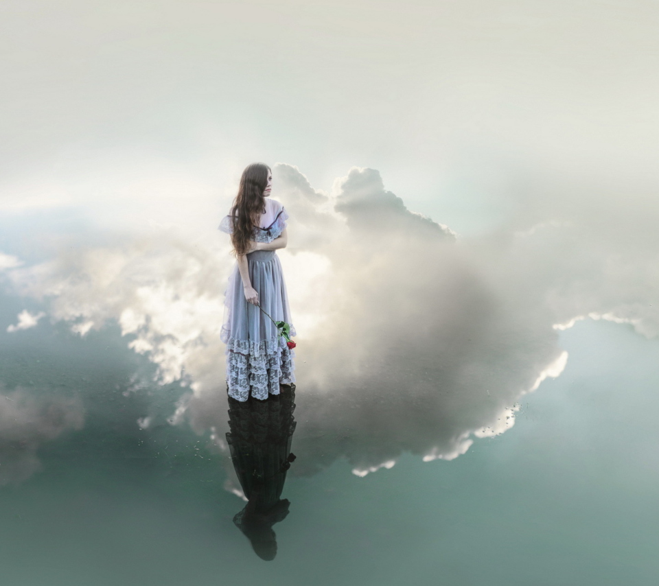 Girl With Rose Standing On Sky screenshot #1 960x854
