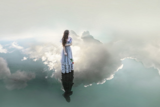 Girl With Rose Standing On Sky - Obrázkek zdarma 