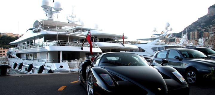 Обои Cars Monaco And Yachts 720x320