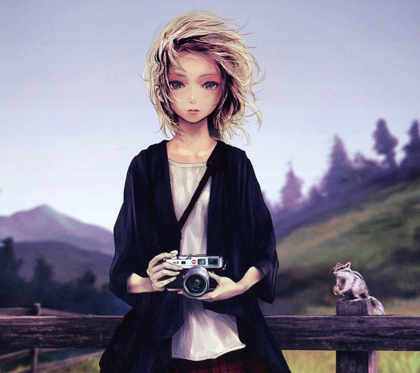 Sfondi Girl With Photo Camera 1440x1280