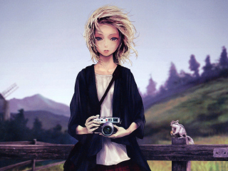 Girl With Photo Camera wallpaper 320x240