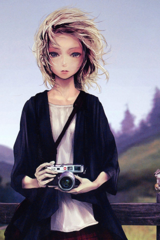 Girl With Photo Camera wallpaper 320x480